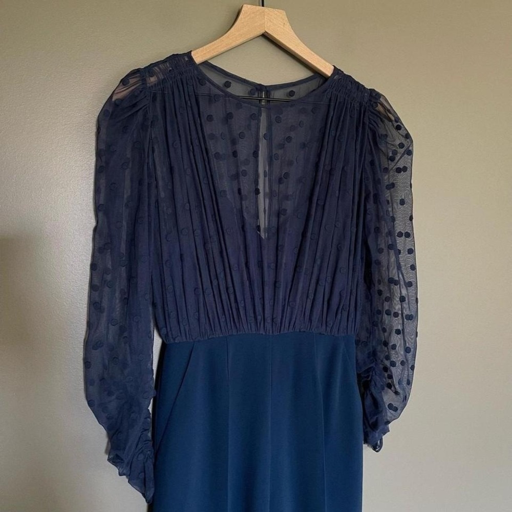 Saloni Bernadette Jumpsuit in Navy Blue Size 2 Sheer Embroidered Dot Chic Sexy - Picture 5 of 8